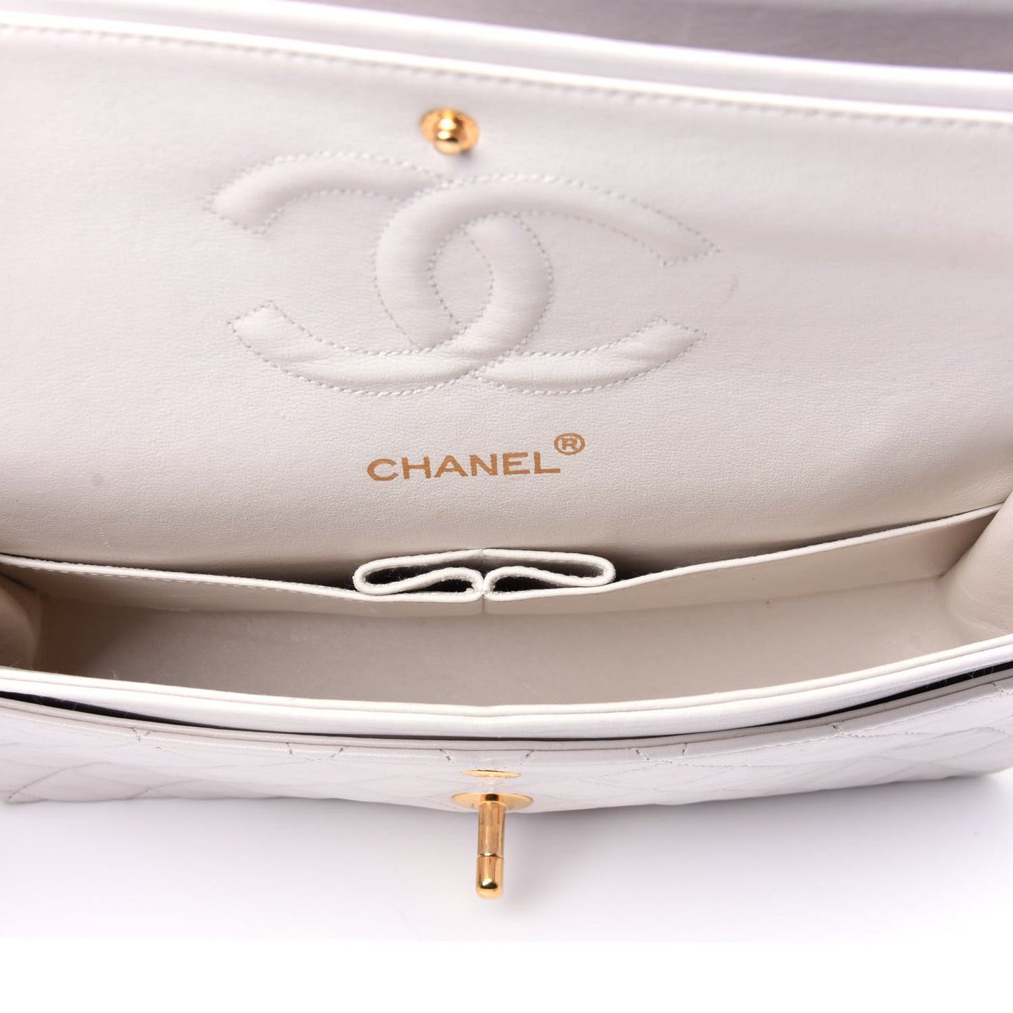 Lambskin Quilted Medium Double Flap White