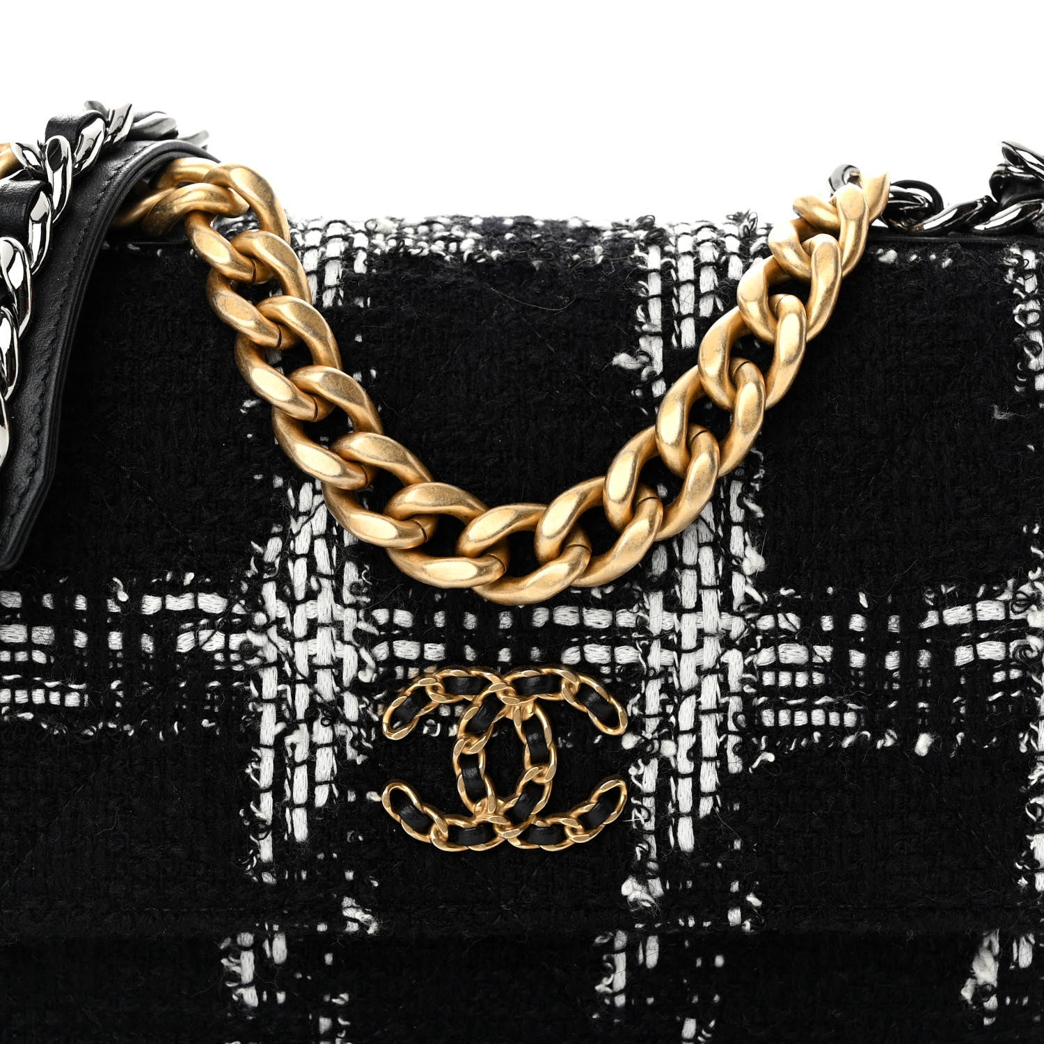 Chanel Tweed Quilted Chanel 19 Wallet On Chain WOC Black White 9 of 12