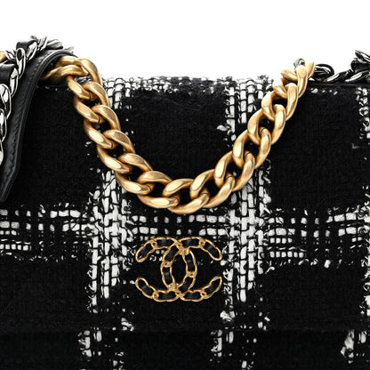 Chanel Tweed Quilted Chanel 19 Wallet On Chain WOC Black White 9 of 12