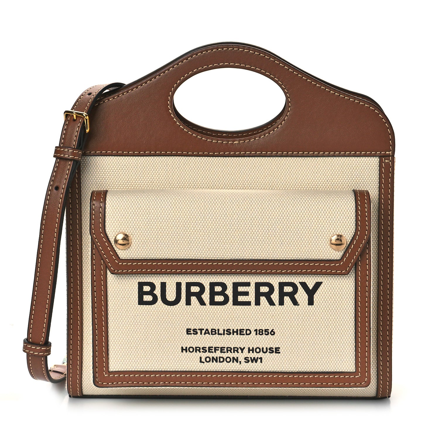 Canvas Smooth Calfskin Two Tone Mini Pocket Bag Natural Malt Brown