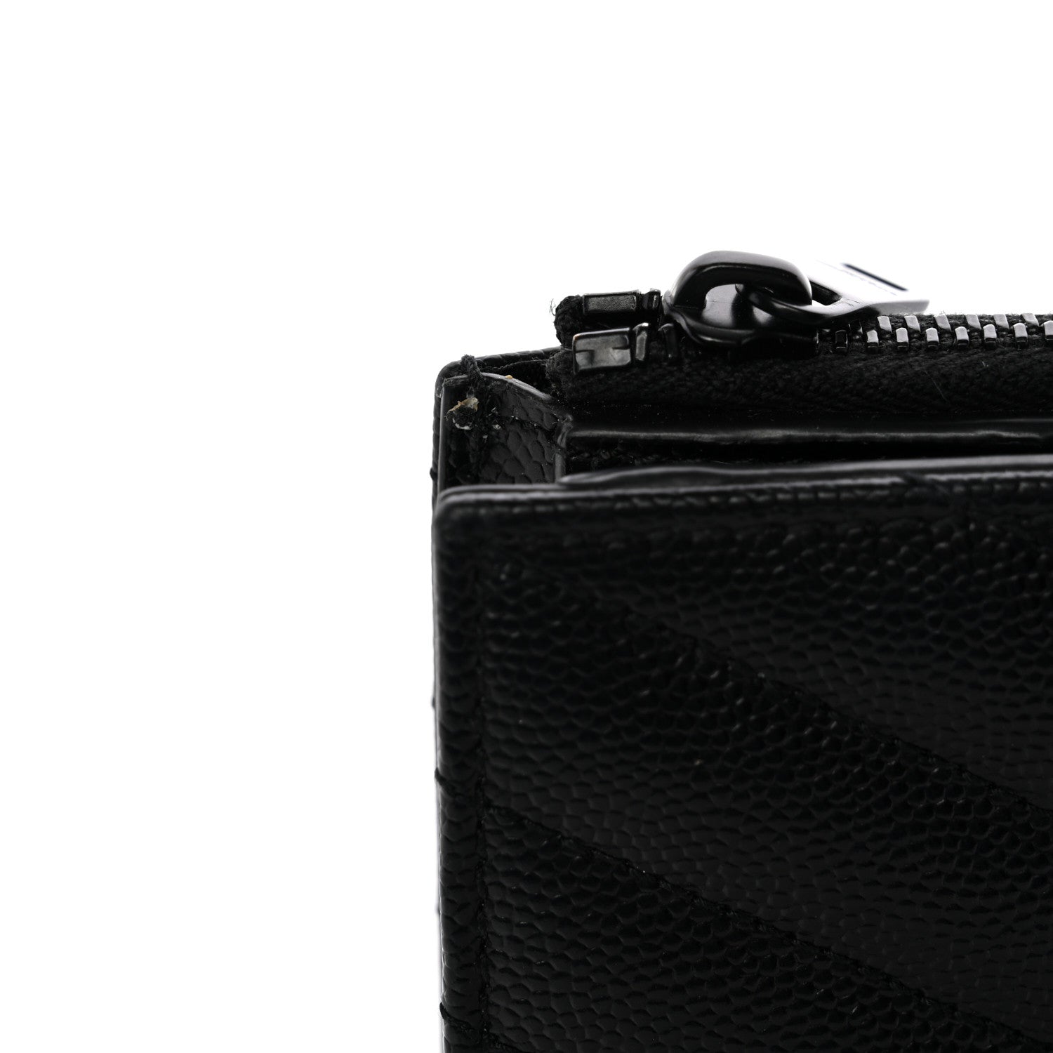 Saint Laurent Grain De Poudre Matelasse Chevron Monogram Zipped Two-Part Wallet Black 9 of 9
