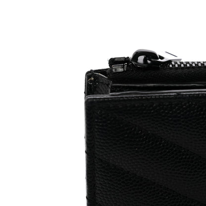 Saint Laurent Grain De Poudre Matelasse Chevron Monogram Zipped Two-Part Wallet Black 9 of 9