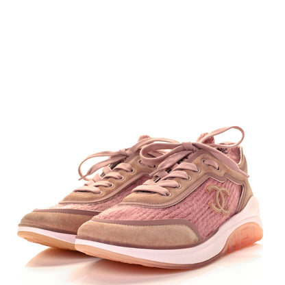 Chanel Wool Suede Calfskin CC Sneakers 36.5 Pink 3 of 8