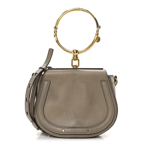 Calfskin Suede Small Nile Bracelet Bag Motty Grey