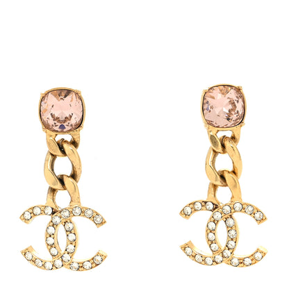 Chanel Glass Crystal CC Chain Drop Earrings Pink Gold 1 of 4