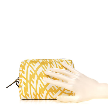 Fendi X SARAH COLEMAN Glazed Canvas Vitello King FF Vertigo Small Trapezoid Beauty Pouch Mimosa White 2 of 10