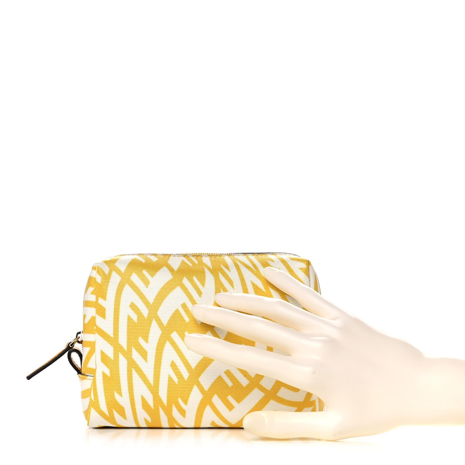 Fendi X SARAH COLEMAN Glazed Canvas Vitello King FF Vertigo Small Trapezoid Beauty Pouch Mimosa White 2 of 10