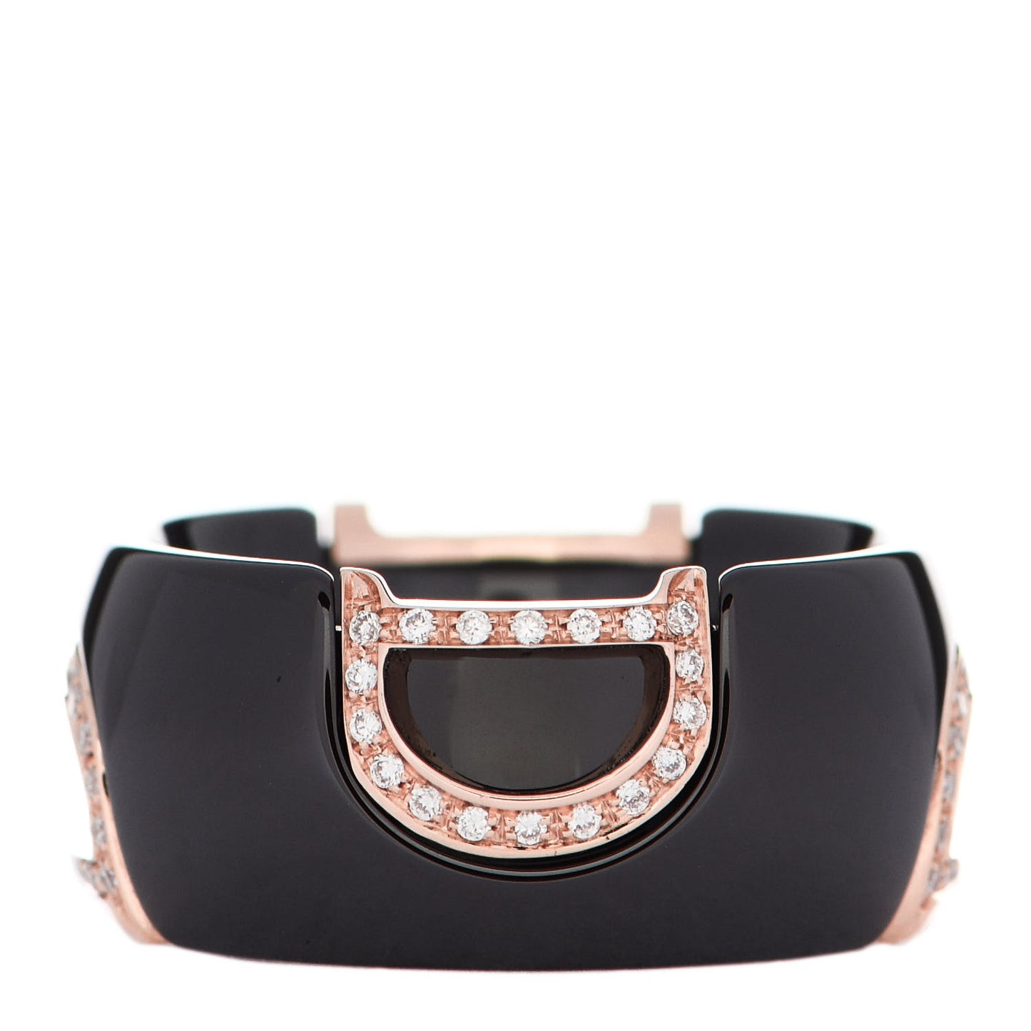 18K Pink Gold Ceramic Diamond D Icon Ring 53 6.25 Black