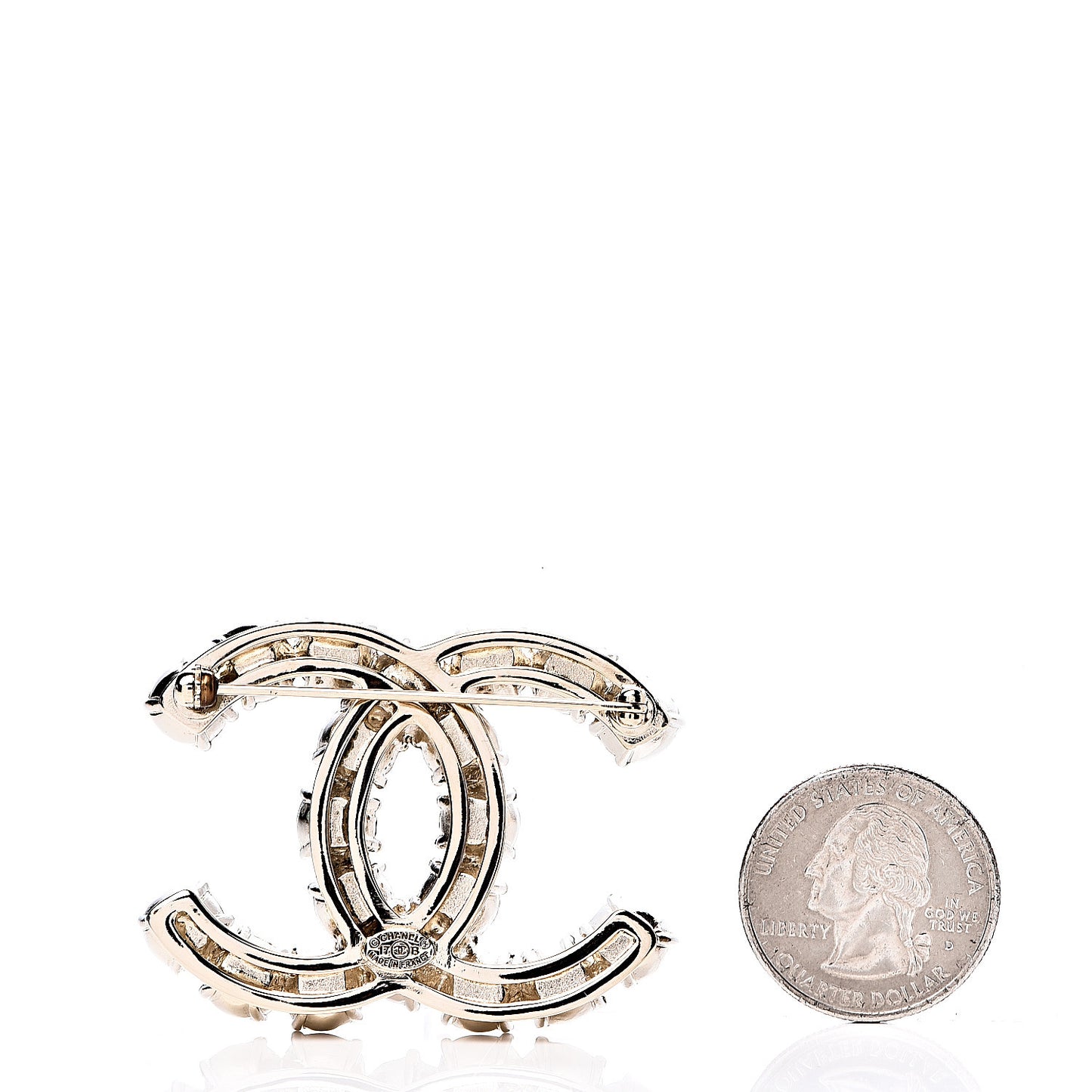 Pearl Crystal CC Brooch Gold