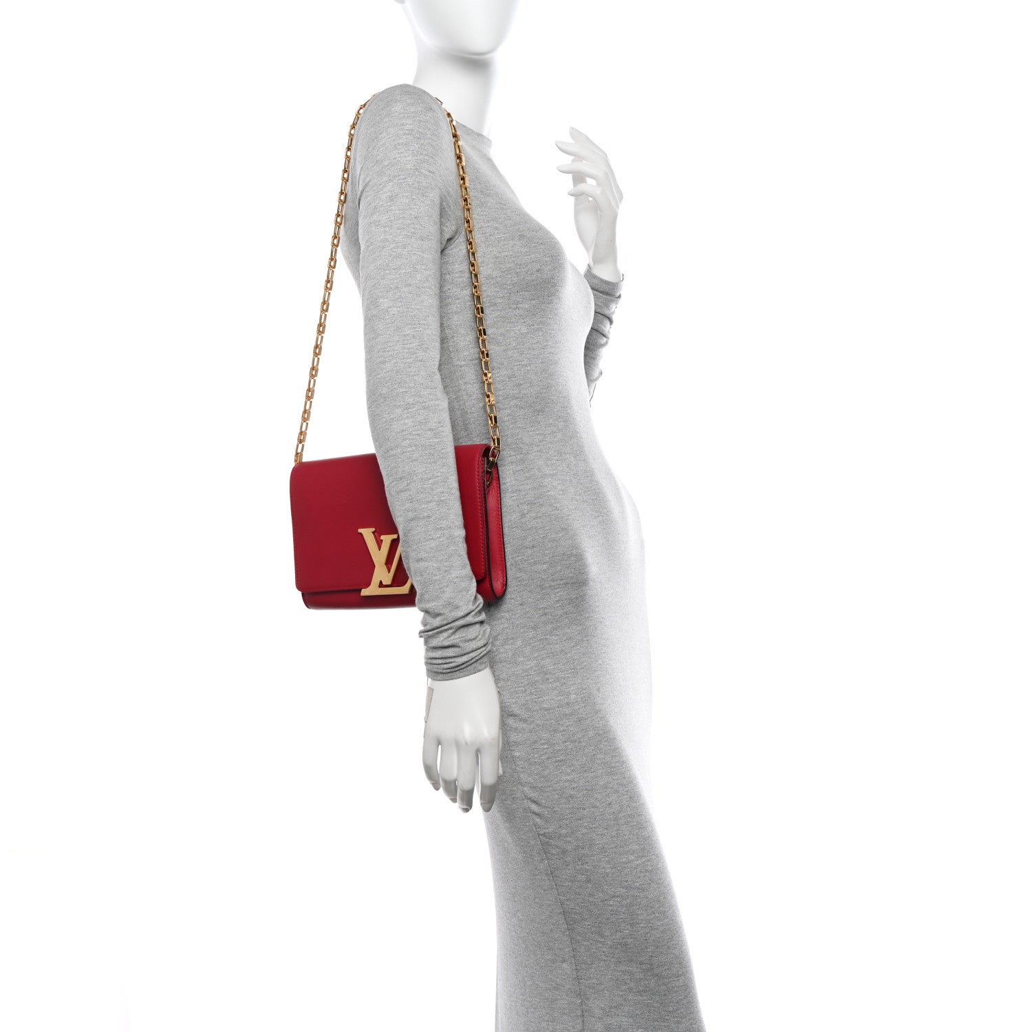 Louis Vuitton Calfskin Chain Louise MM Red 3 of 12