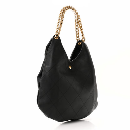 Chanel Calfskin Stitched Curved Chain Hobo Black 3 of 10