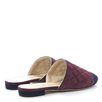 Chanel Suede Quilted Mules 38 Burgundy Navy 4 of 12