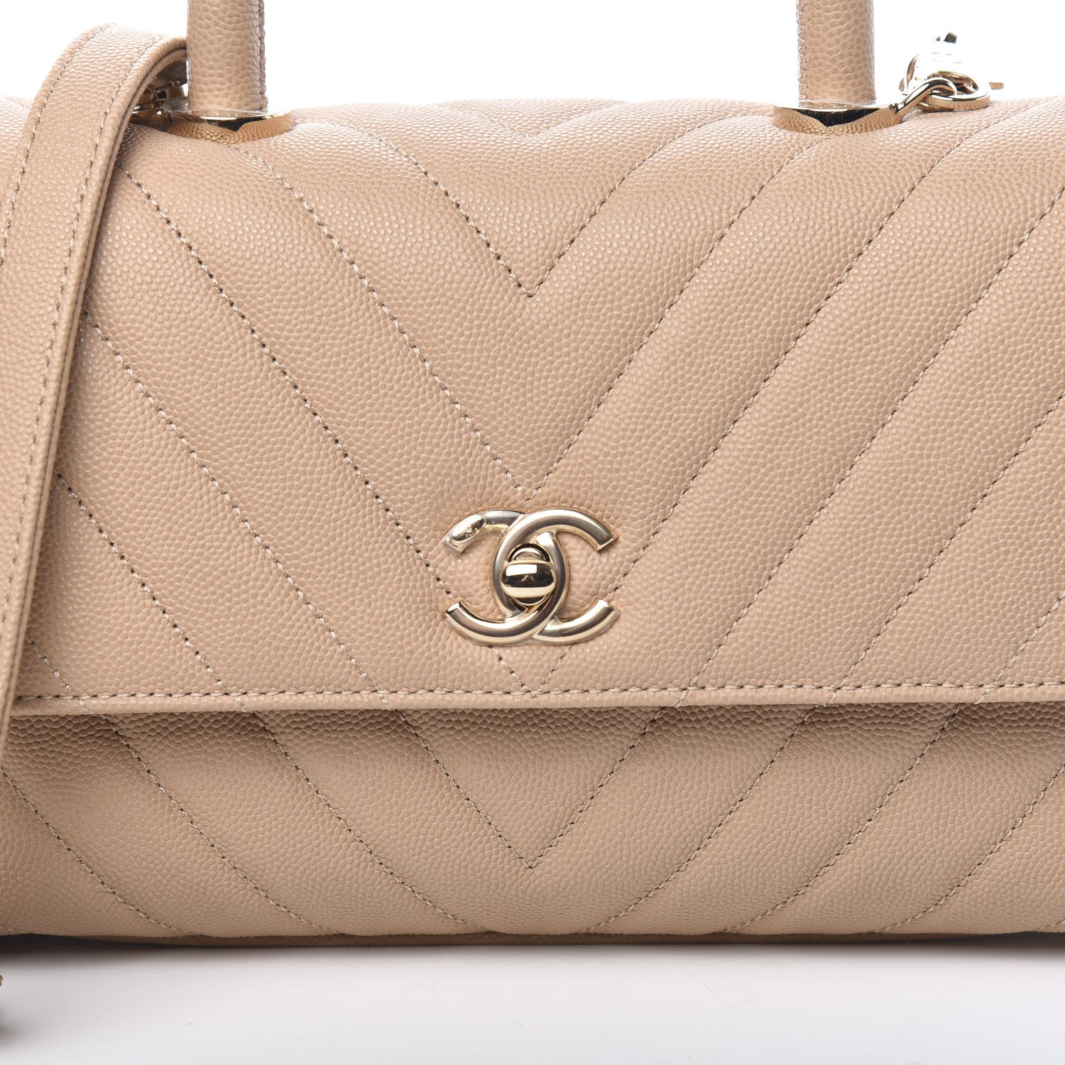 Chanel Caviar Chevron Quilted Mini Coco Handle Flap Beige 11 of 11