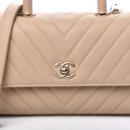 Chanel Caviar Chevron Quilted Mini Coco Handle Flap Beige 11 of 11