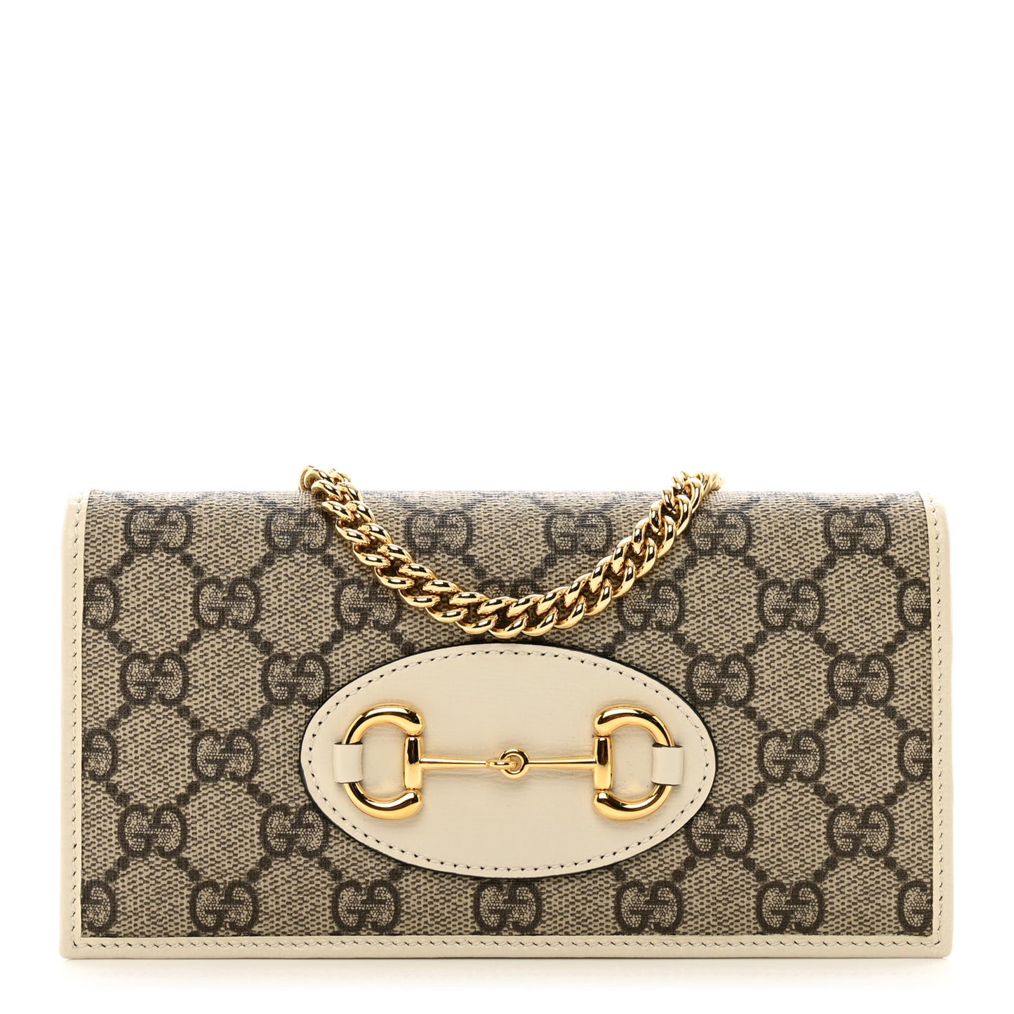 GG Supreme Monogram Azalea Calfskin Horsebit 1955 Wallet On Chain Beige Ebony Mystic White