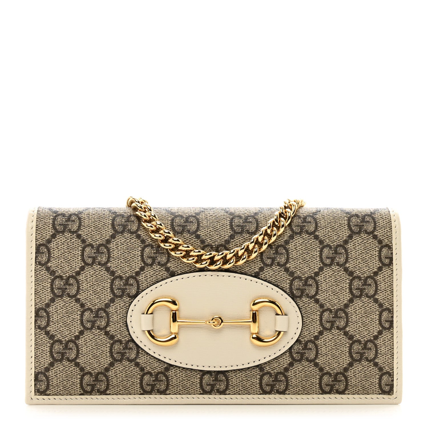 Gucci GG Supreme Monogram Azalea Calfskin Horsebit 1955 Wallet On Chain Beige Ebony Mystic White 1 of 11