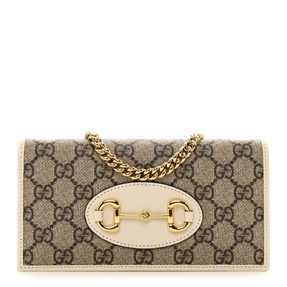 Gucci GG Supreme Monogram Azalea Calfskin Horsebit 1955 Wallet On Chain Beige Ebony Mystic White 1 of 11