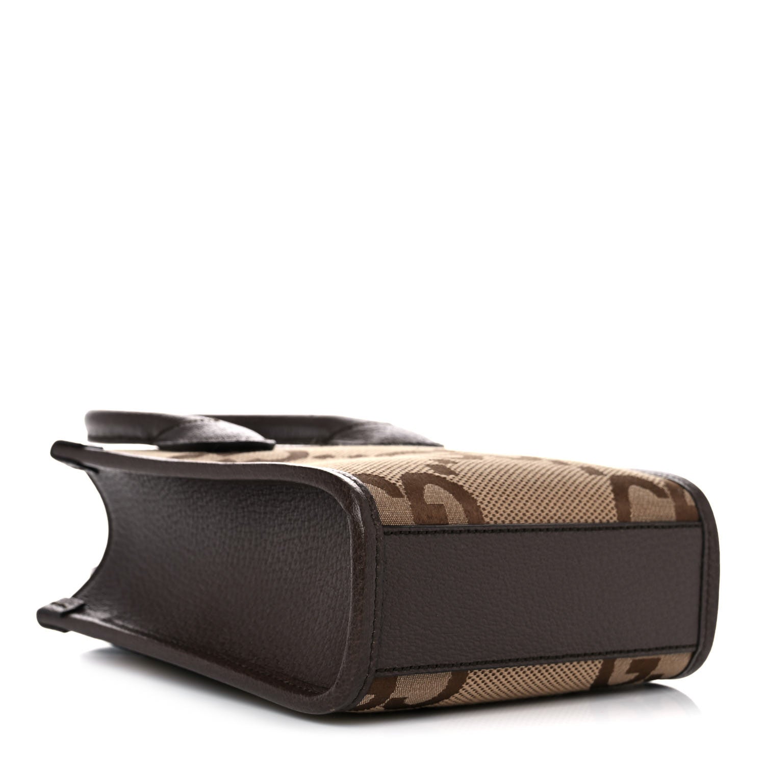 Gucci Monogram Jumbo GG Textured Dollar Calfskin Web Mini Vertical Tote Camel Ebony New Acero 4 of 11