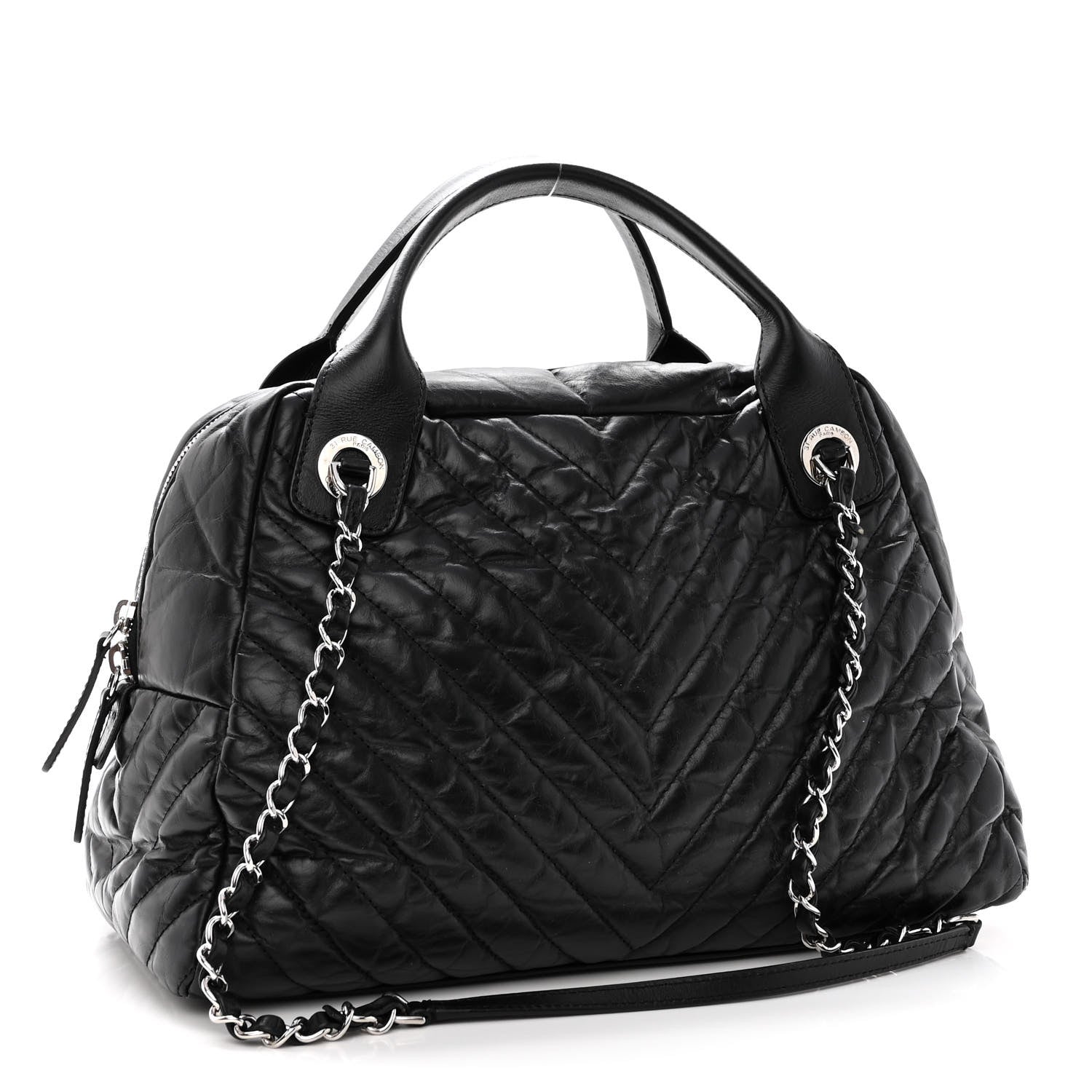 Chanel Aged Calfskin Chevron Medium Soft Bowling Bag Black 3 of 10