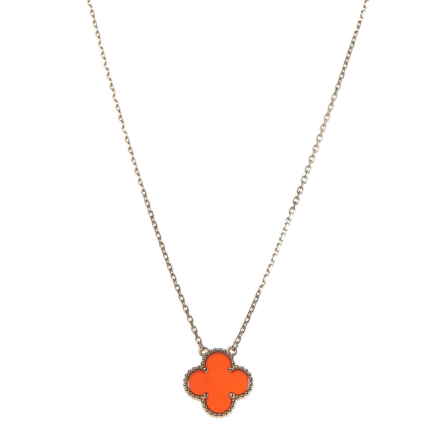 18K Yellow Gold Carnelian Vintage Alhambra Pendant Necklace