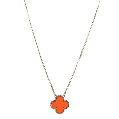 Van Cleef & Arpels 18K Yellow Gold Carnelian Vintage Alhambra Pendant Necklace 1 of 8