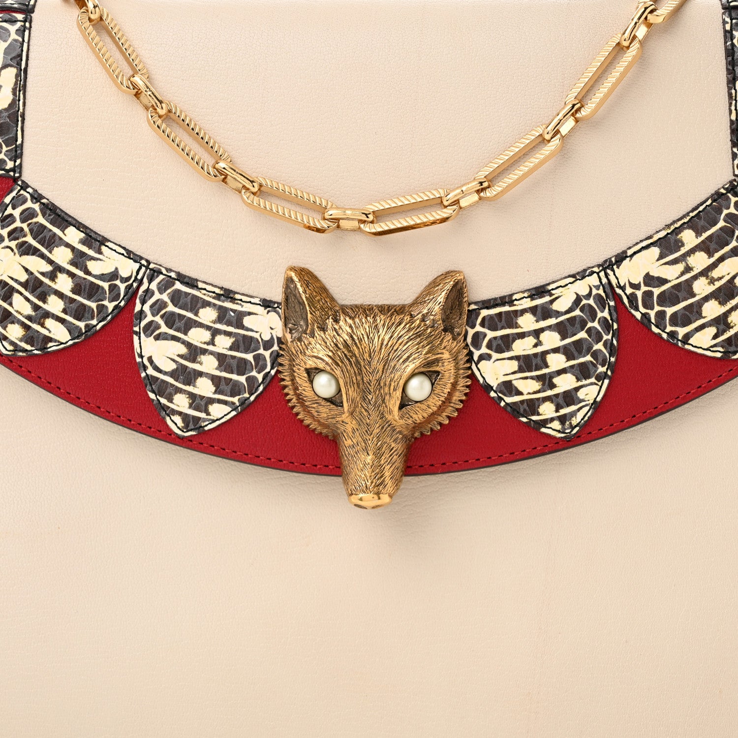 Gucci Goatskin Elaphe Pearl Medium Fox Broche Top Handle Bag Hibiscus Red Mystic White 8 of 12