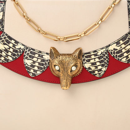 Gucci Goatskin Elaphe Pearl Medium Fox Broche Top Handle Bag Hibiscus Red Mystic White 8 of 12