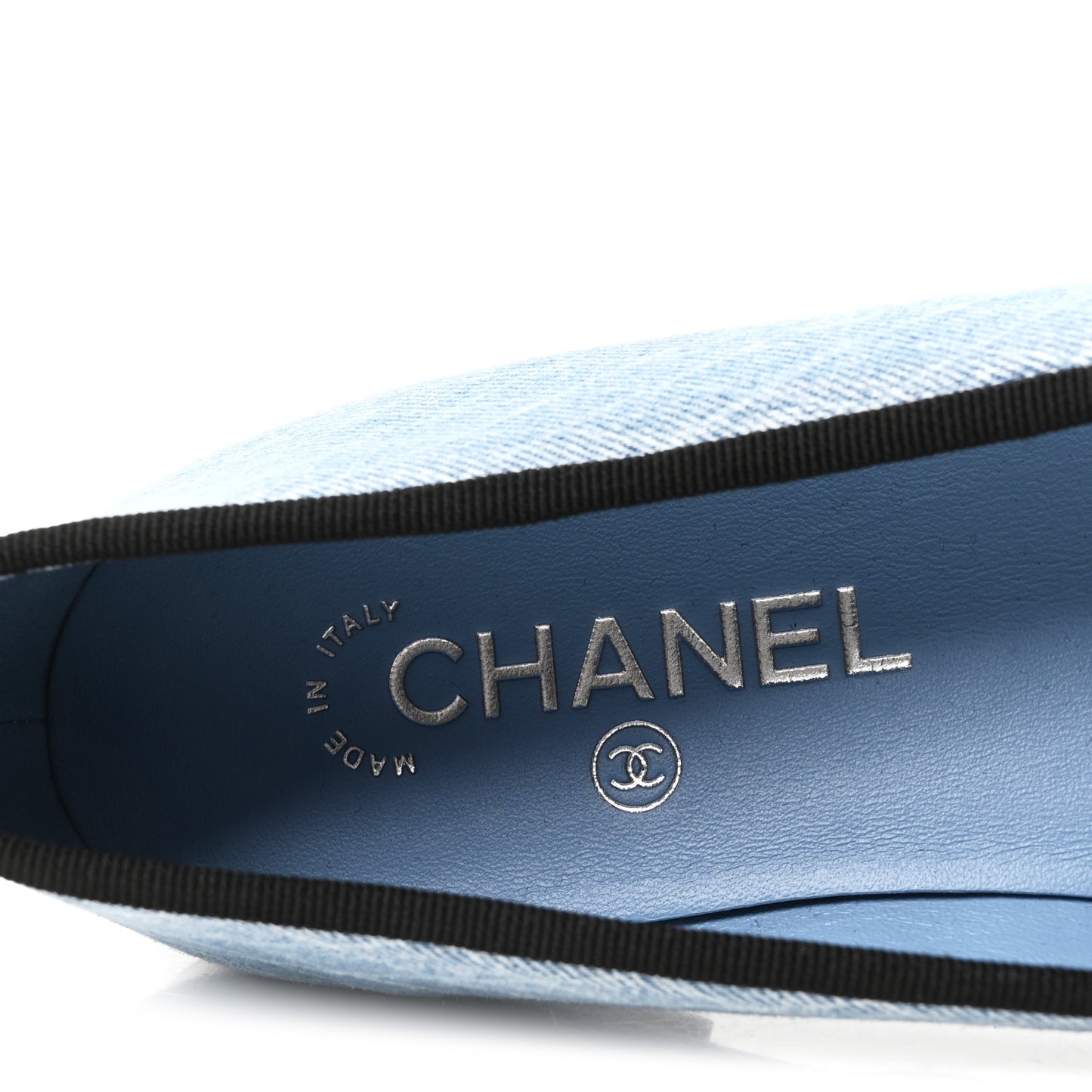 Denim Printed Quilt CC Cap Toe Ballerina Flats 37.5 Light Blue Dark Grey