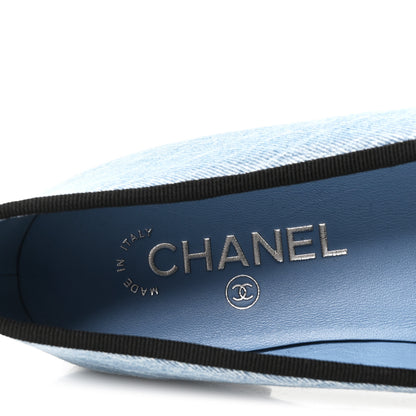Chanel Denim Printed Quilt CC Cap Toe Ballerina Flats 37.5 Light Blue Dark Grey 8 of 10