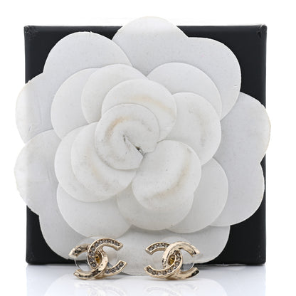 Chanel Textured Metal Crystal CC Earrings Gold 5 of 5