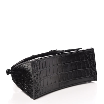 Balenciaga Shiny Calfskin Monochrome Crocodile Embossed Small Hourglass Top Handle Bag Black 4 of 10