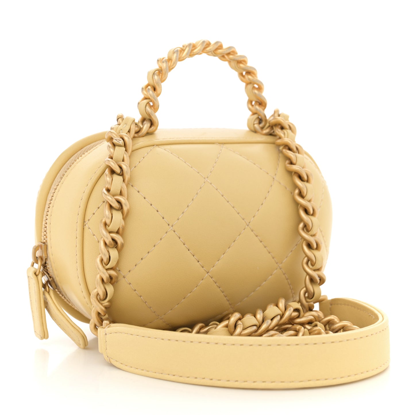 Lambskin Quilted CC Bubble Vanity Case With Chain Light Yellow