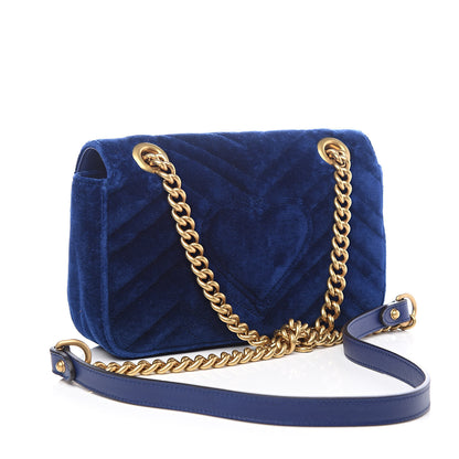 Gucci Velvet Matelasse Mini GG Marmont Shoulder Bag Cobalt Blue 3 of 10