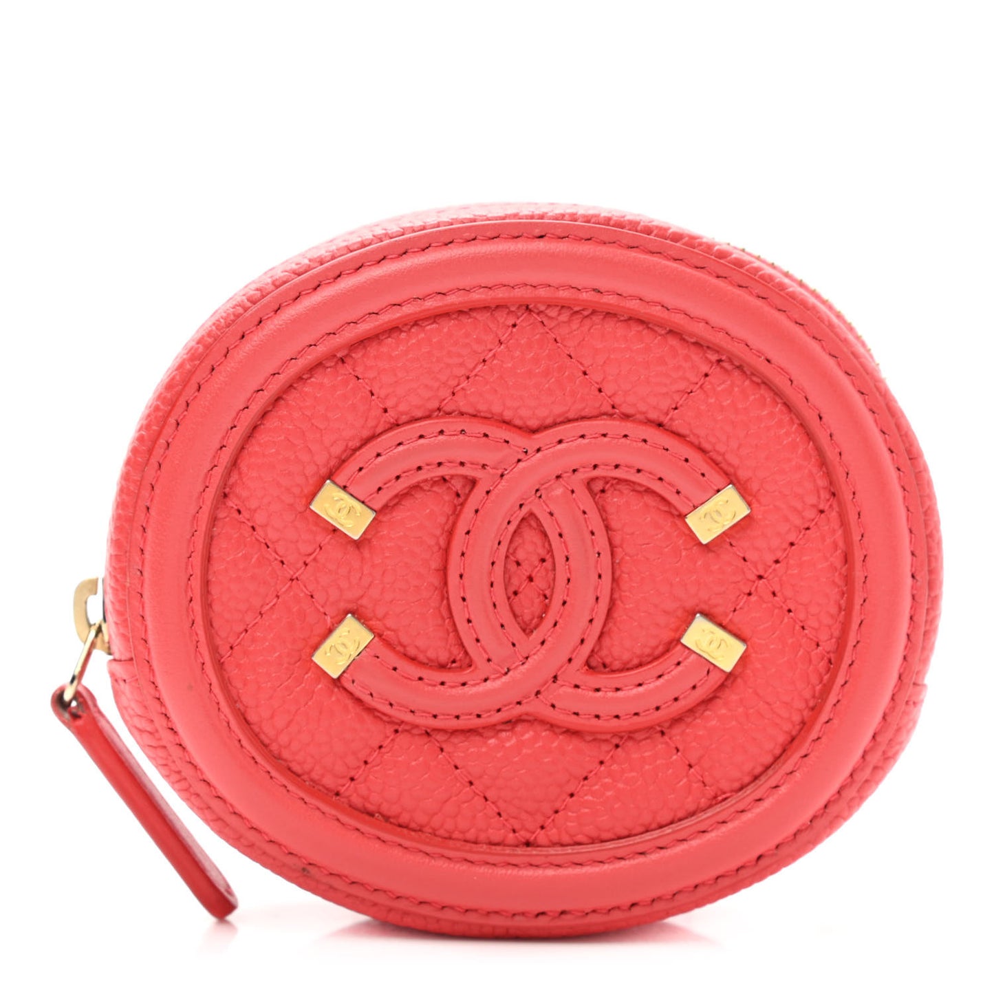 Caviar Quilted Filigree Zip Around Classic Coin Purse Red