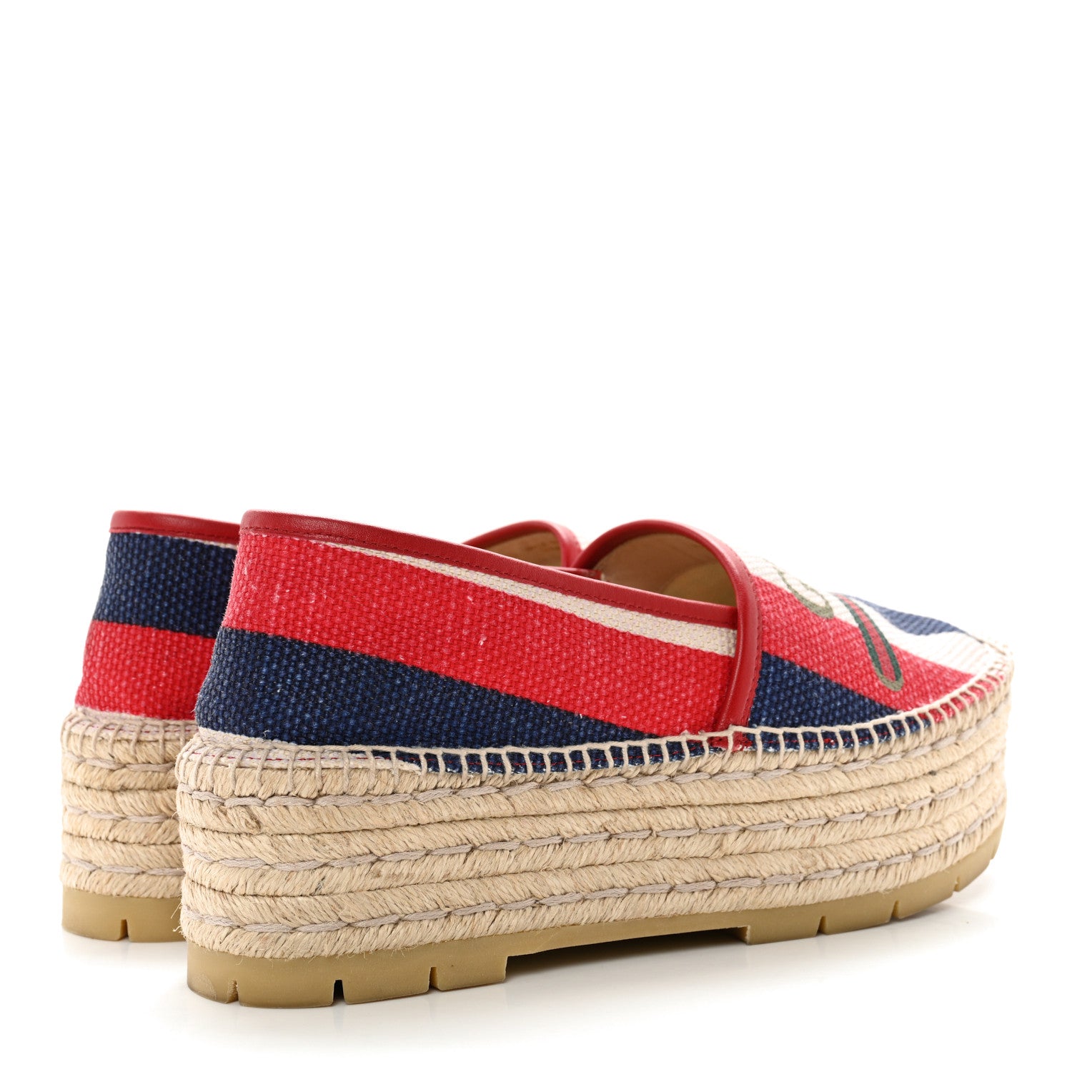 Gucci Canvas Sylvie Stripe Logo Platform Espadrilles 39.5 Mystic White Hibiscus Red Maritime 4 of 13