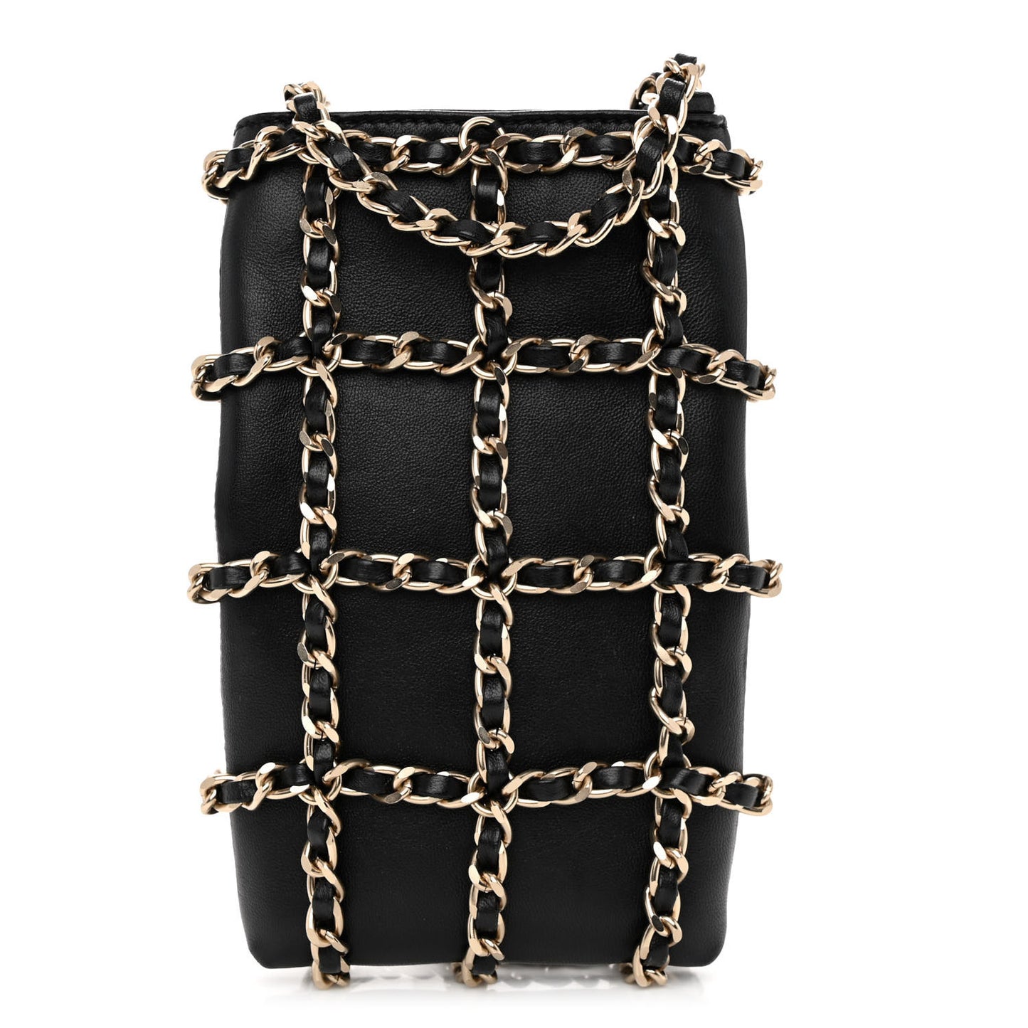 Lambskin Tech Me Out Clutch With Chain Black