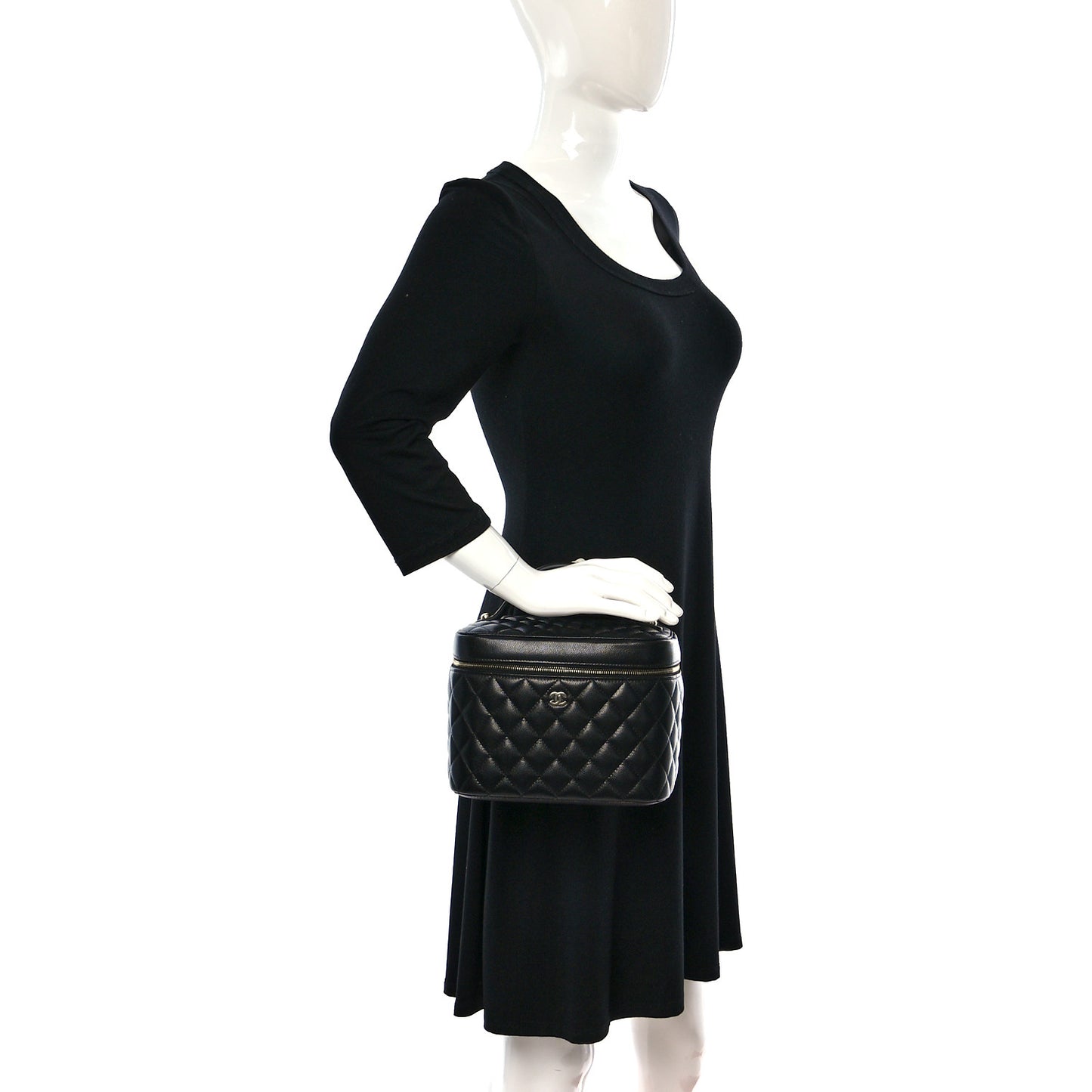 Caviar Quilted Large Vanity Pouch Black