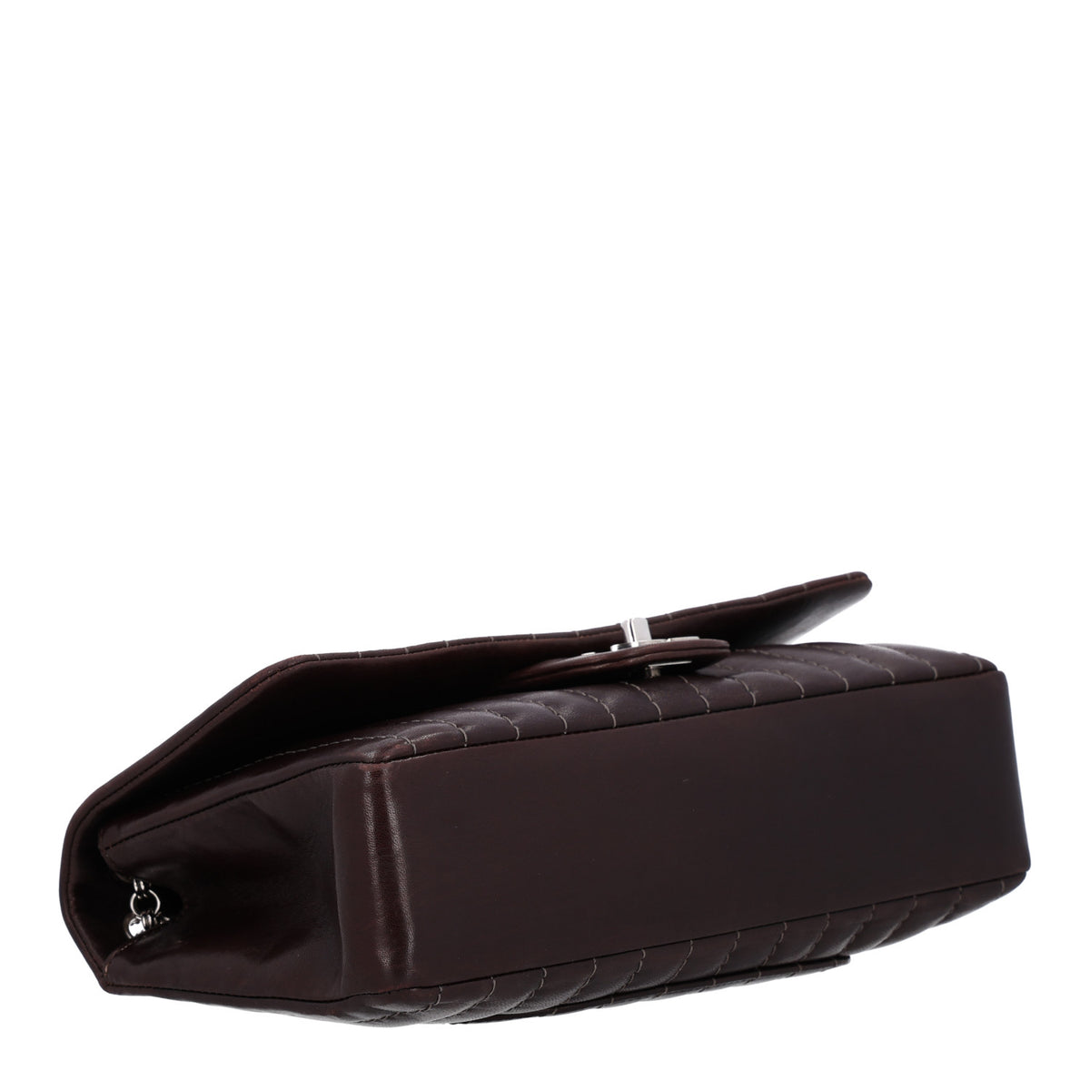 Lambskin Vertical Quilted Medium Single Flap Brown