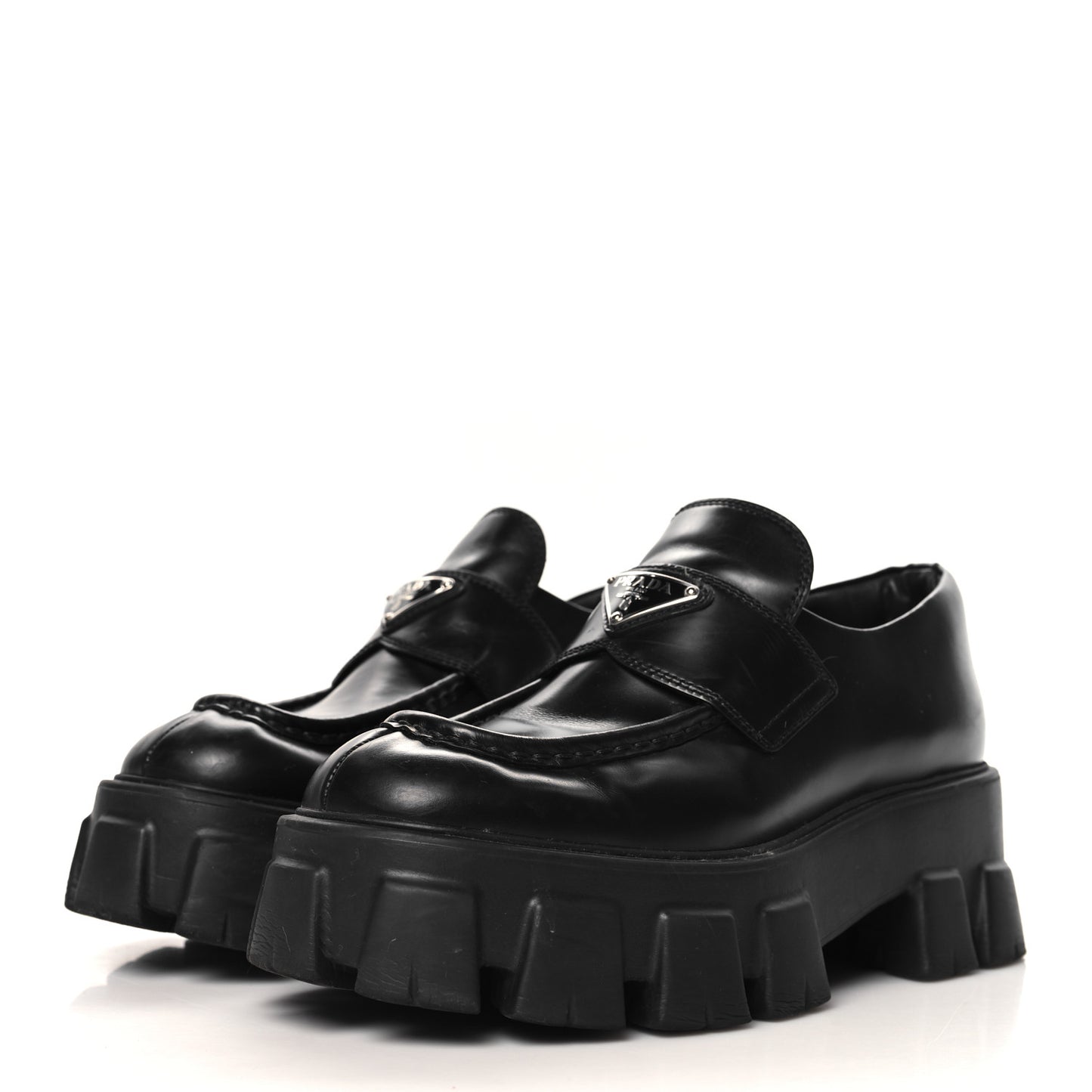 Spazzolato Triangle Logo Monolith Pointy 55mm Loafers 38.5 Black