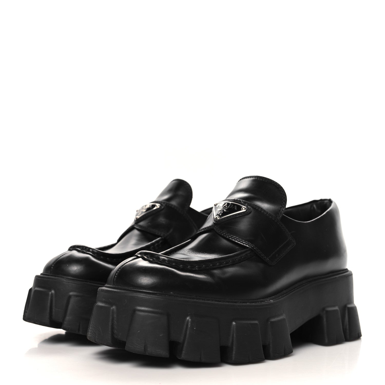 Prada Spazzolato Triangle Logo Monolith Pointy 55mm Loafers 38.5 Black 4 of 9