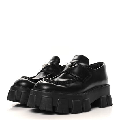 Prada Spazzolato Triangle Logo Monolith Pointy 55mm Loafers 38.5 Black 4 of 9