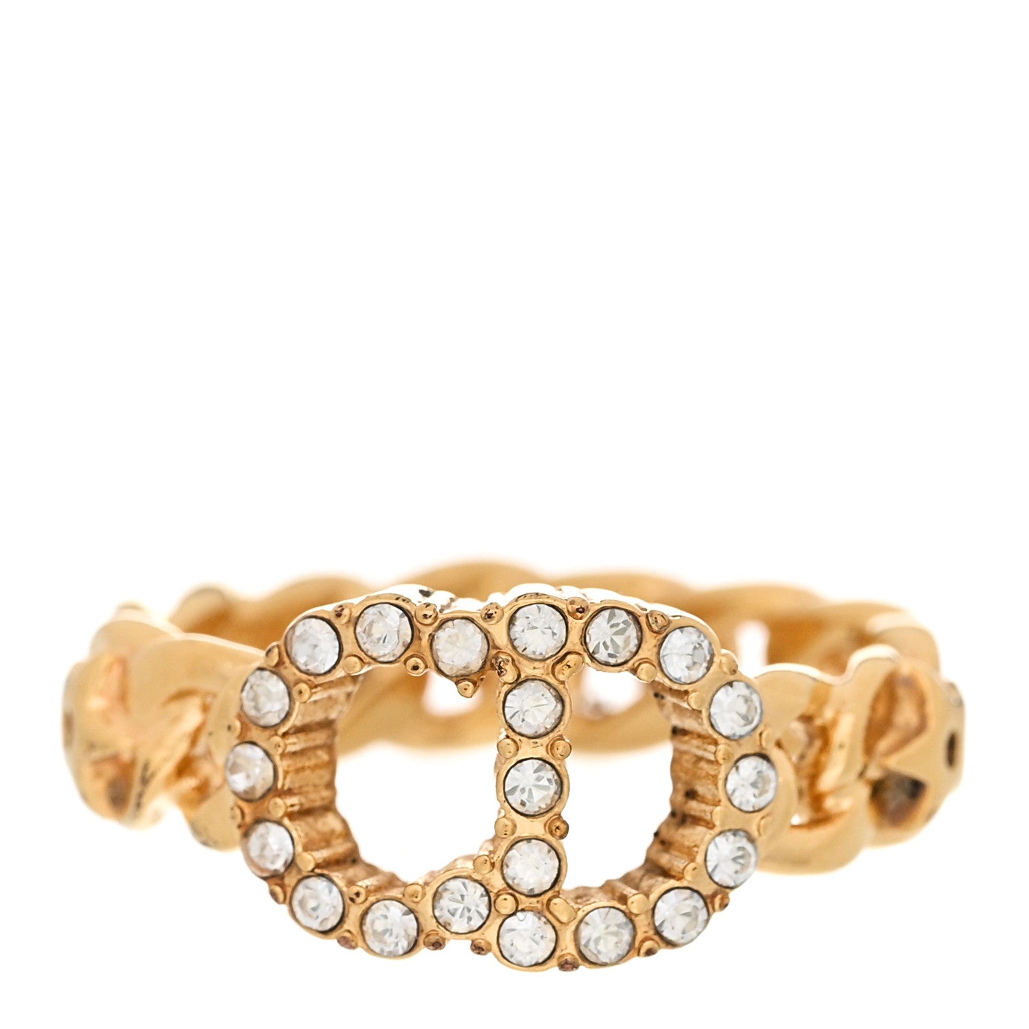 Christian Dior Metal Crystal Danseuse Etoile Chain Ring L 54 7 Gold 1 of 8