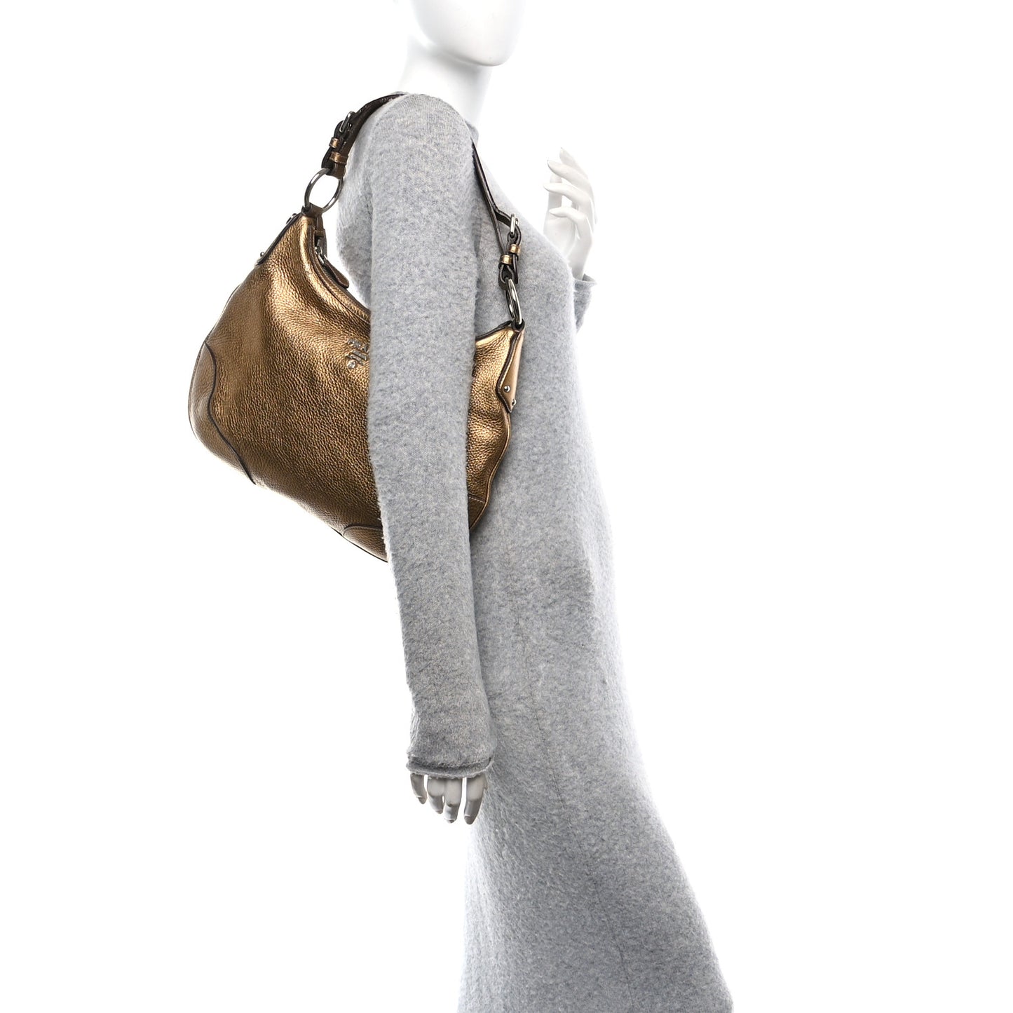 Metallic Vitello Daino Shoulder Bag Platino
