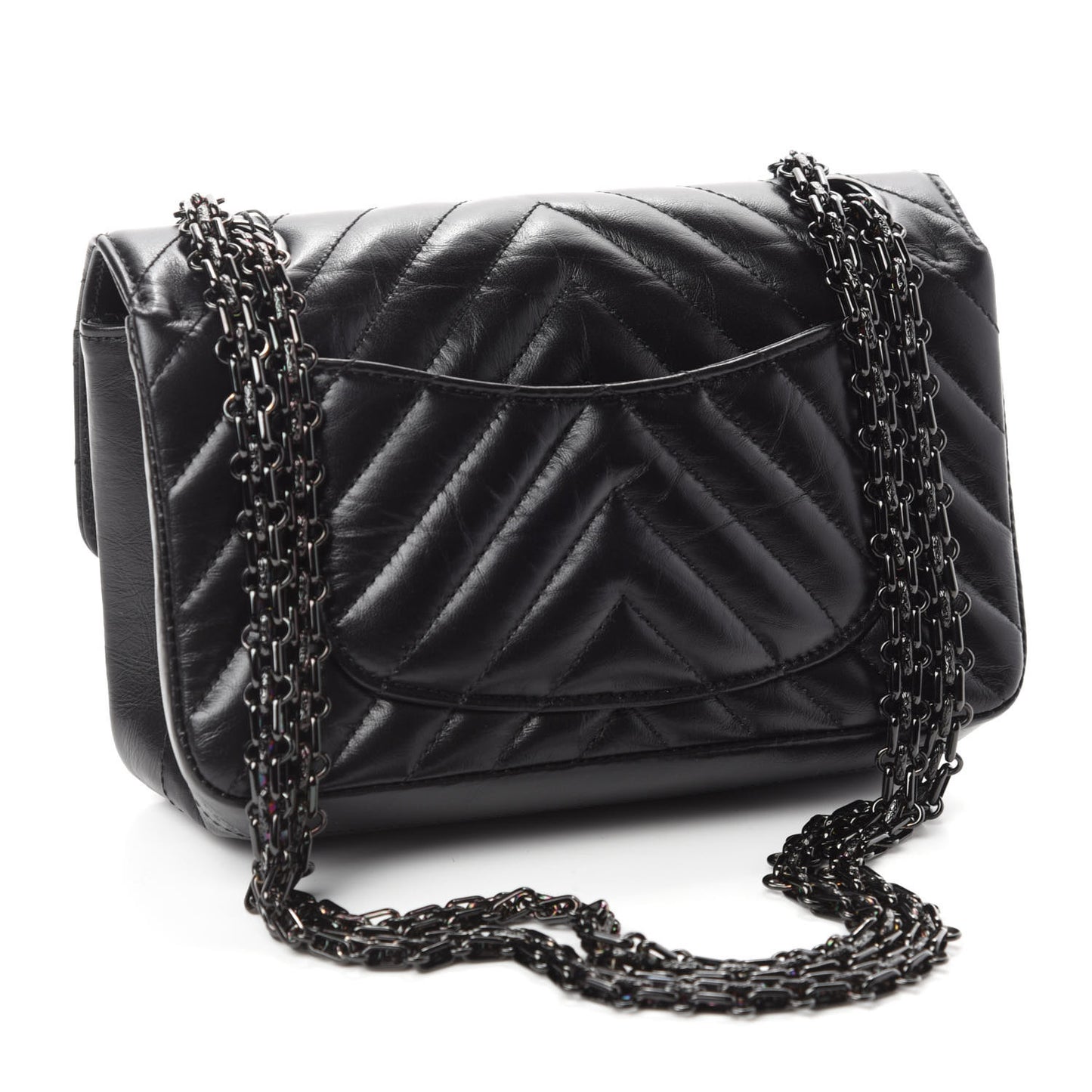 Aged Calfskin Chevron Quilted 2.55 Reissue Mini Flap So Black