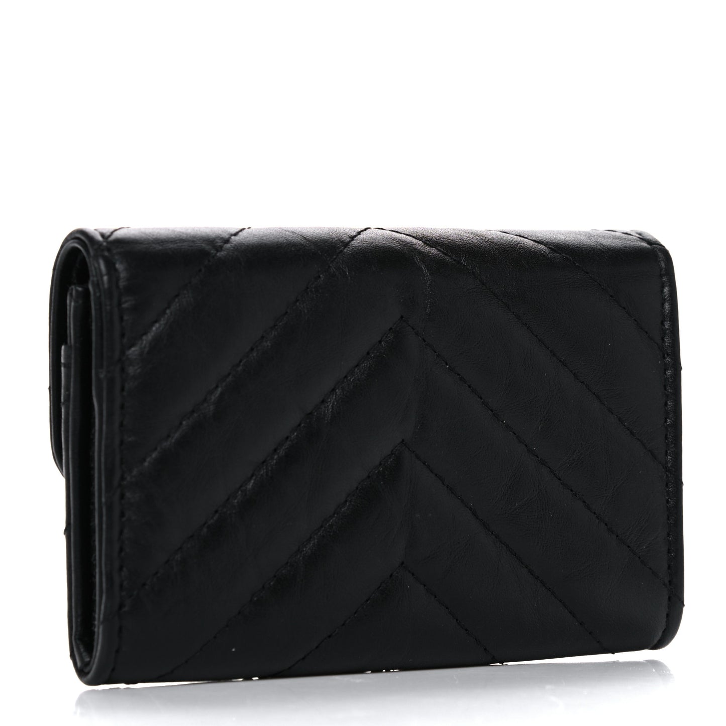 Aged Calfskin Chevron Quilted Reissue Card Holder Wallet So Black