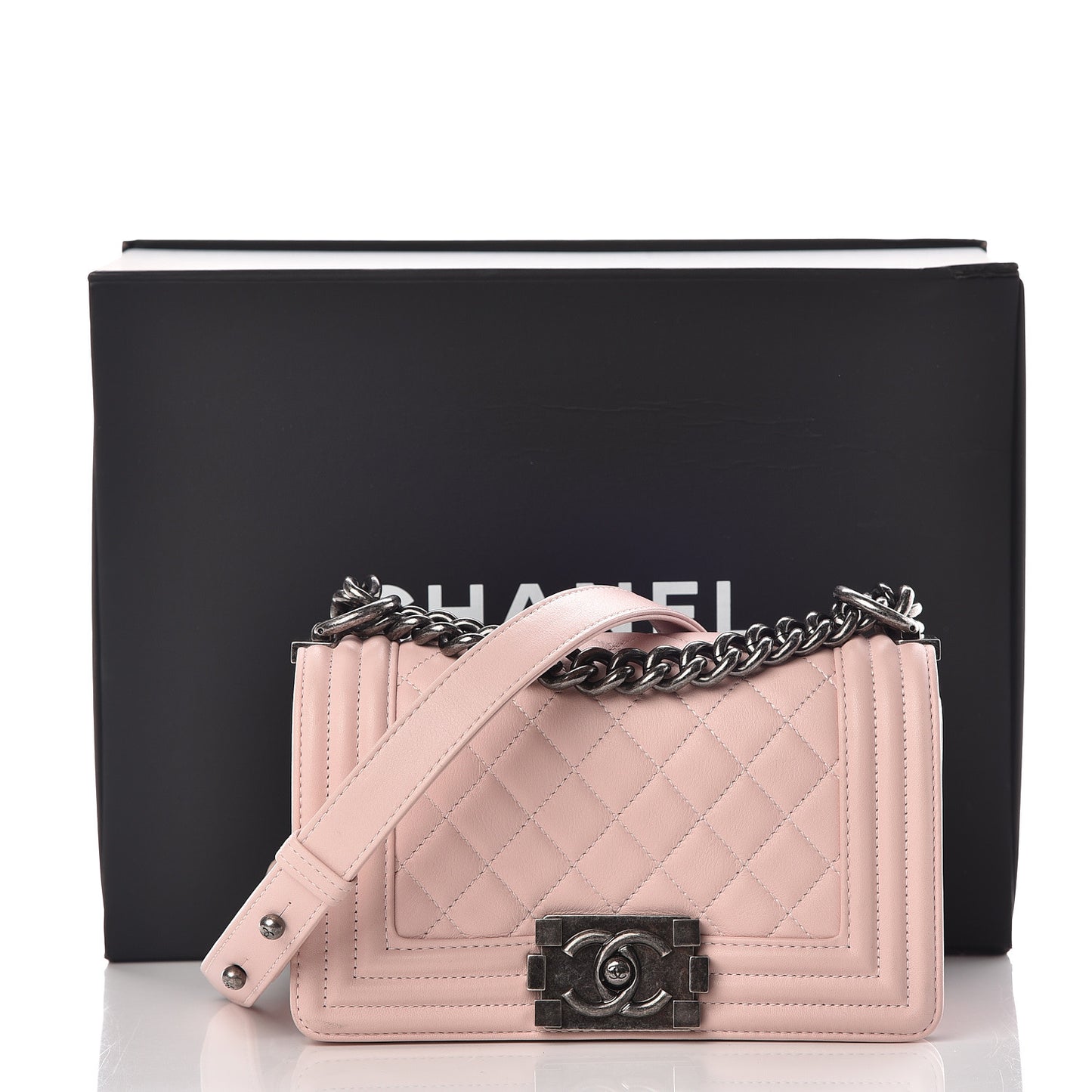 Calfskin Quilted Small Boy Flap Light Pink