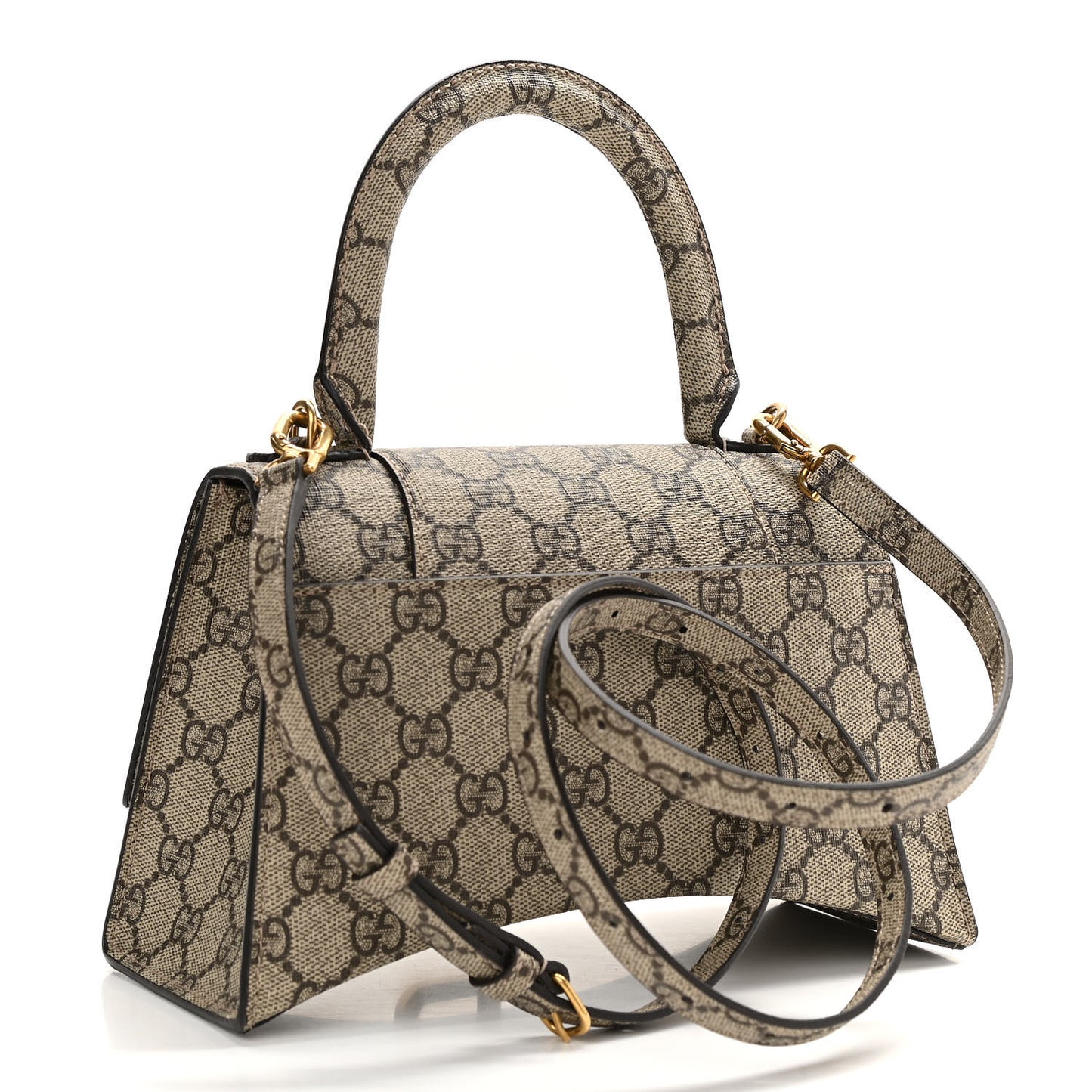 X GUCCI GG Supreme Monogram Small Hourglass Top Handle Bag Beige Ebony