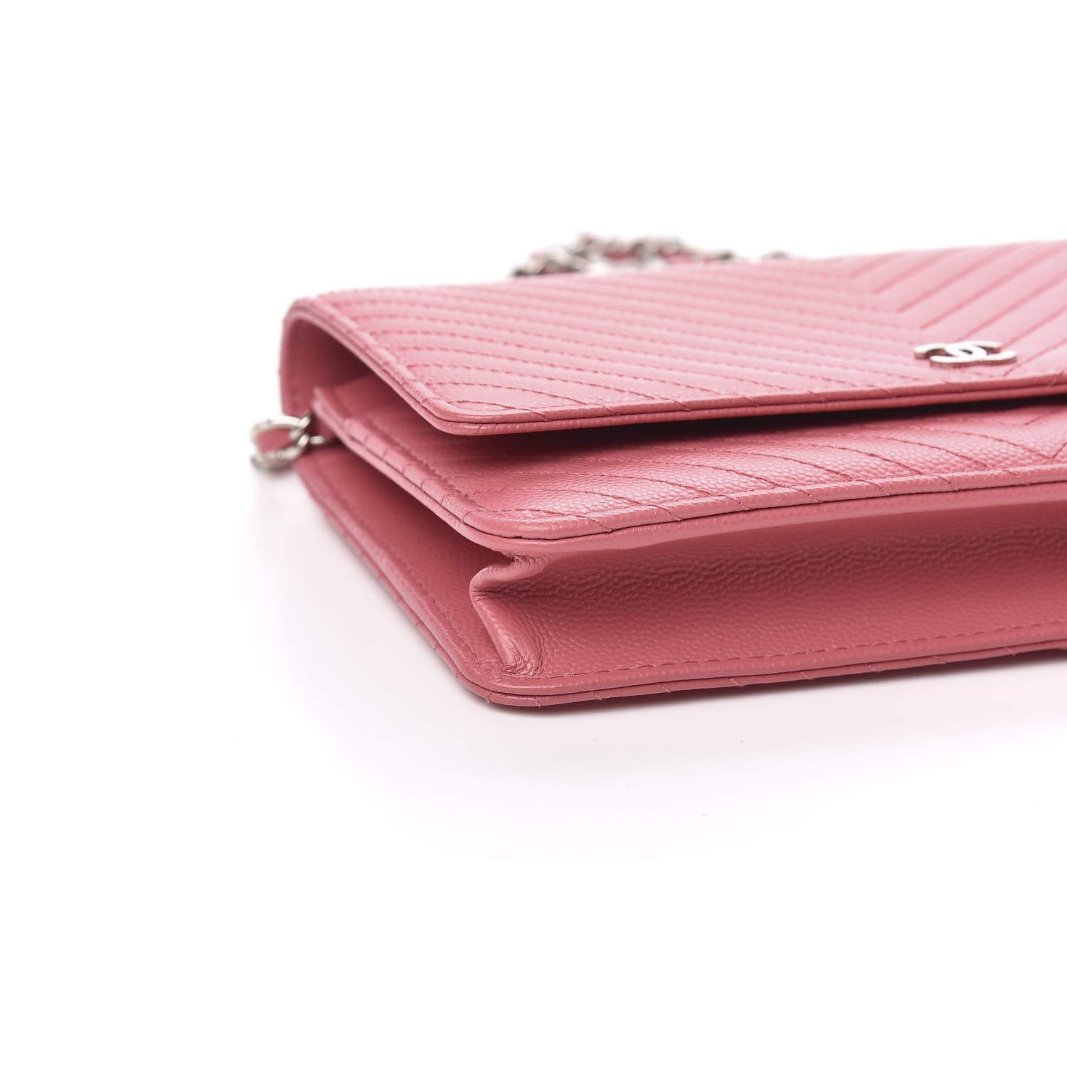 Chanel Caviar Chevron Quilted Wallet On Chain WOC Pink 9 of 12