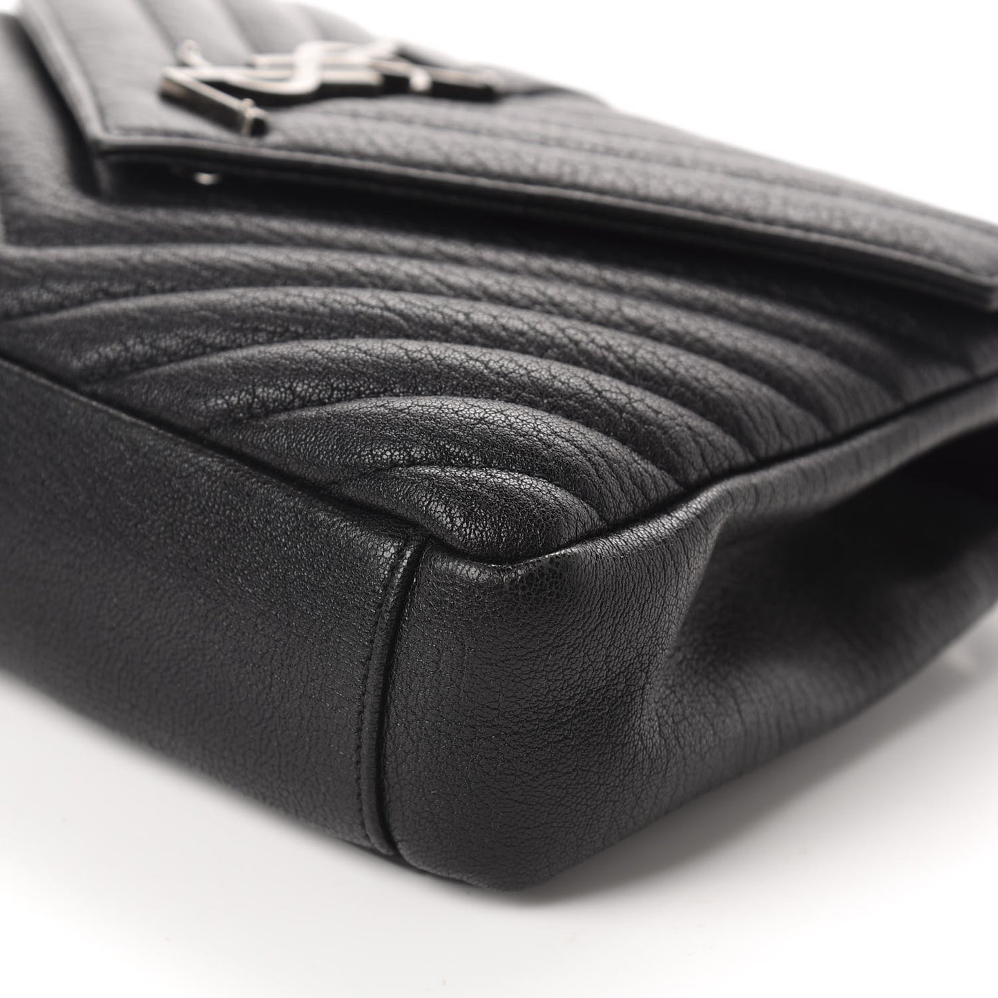 Sheepskin Matelasse Chevron Monogram Medium College Bag Black