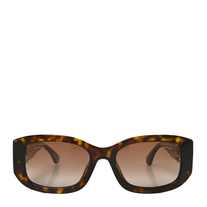 Chanel Acetate Glass Pearl Polarized Oval Sunglasses 5542-A Tortoise 2 of 7